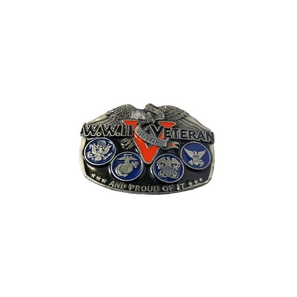 vintage 1988 v.e., v.j. day wwII veteran and proud of it pewter belt buckle VML' - Picture 2 of 4